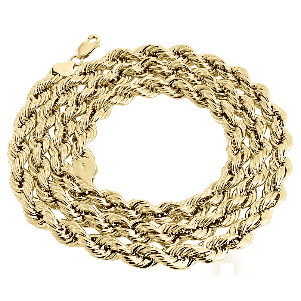 14K Yellow Gold 4mm Hollow Twist Rope Chain Necklace for Men and